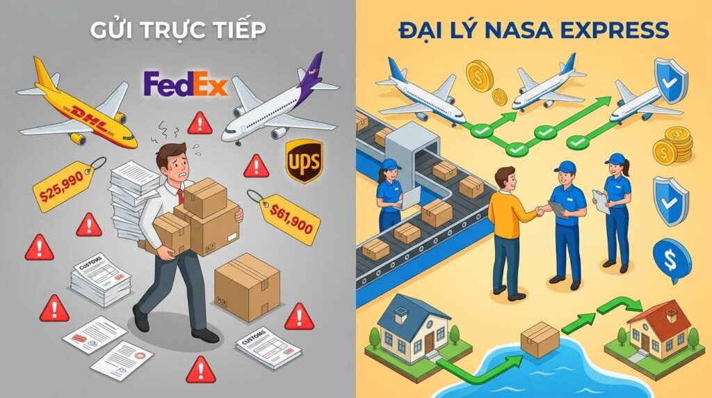 So Sánh Đại Lý Vận Chuyển Hàng Đi Mỹ Hay Trực Tiếp Hãng