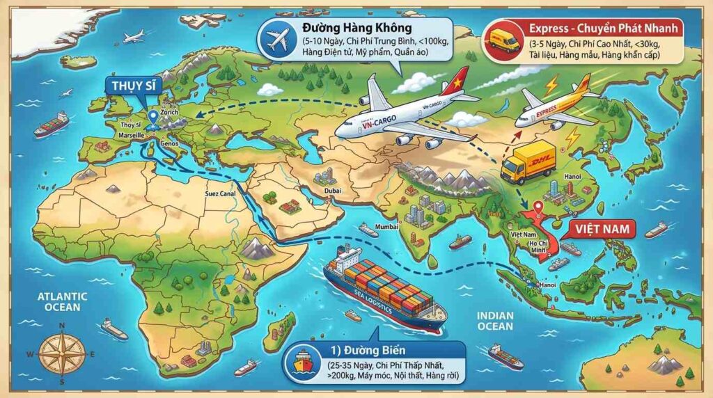 Phương Thức Vận Chuyển Hàng Đi Thụy Sĩ