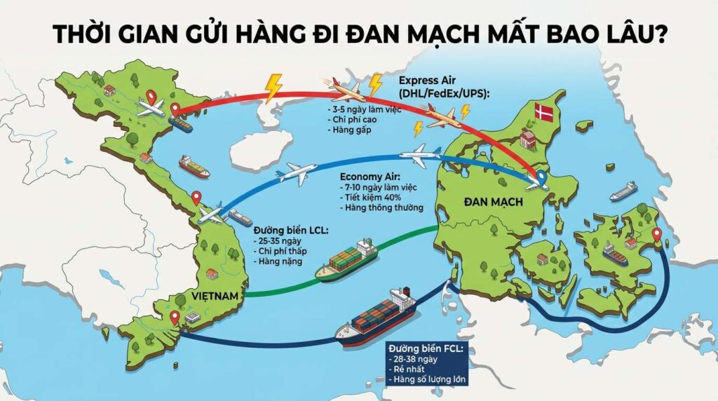 So Sánh Thời Gian Gửi Hàng Đi Đan Mạch Bằng Đường Hàng Không Và Đường Tàu