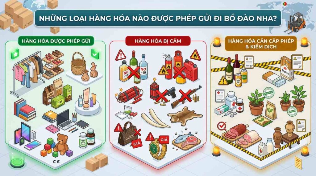 Danh Sách Các Mặt Hàng Được Phép, Hạn Chế, Cấm Nhập Vào Bồ Đào Nha