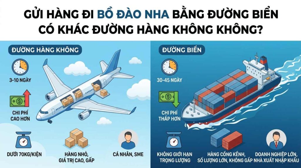 So Sánh Gửi Hàng Đi Bồ Đào Nha Bằng Đường Và Đường Hàng Không