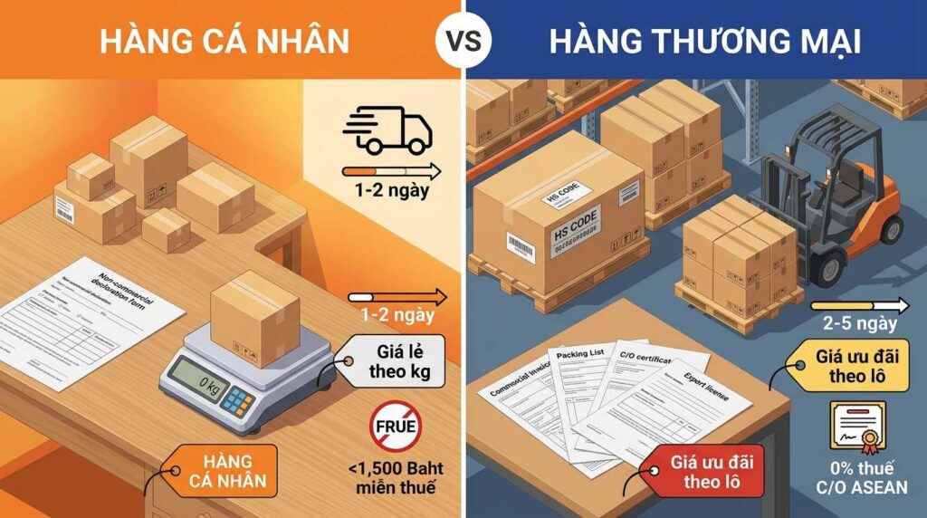 So Sánh Mục Đích Gửi Hàng Cá Nhân Và Thương Mại Đi Thái Lan
