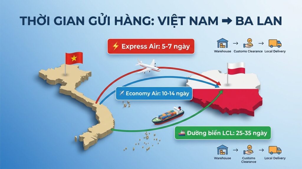 Thời gian gửi hàng từ Việt Nam đi Ba Lan