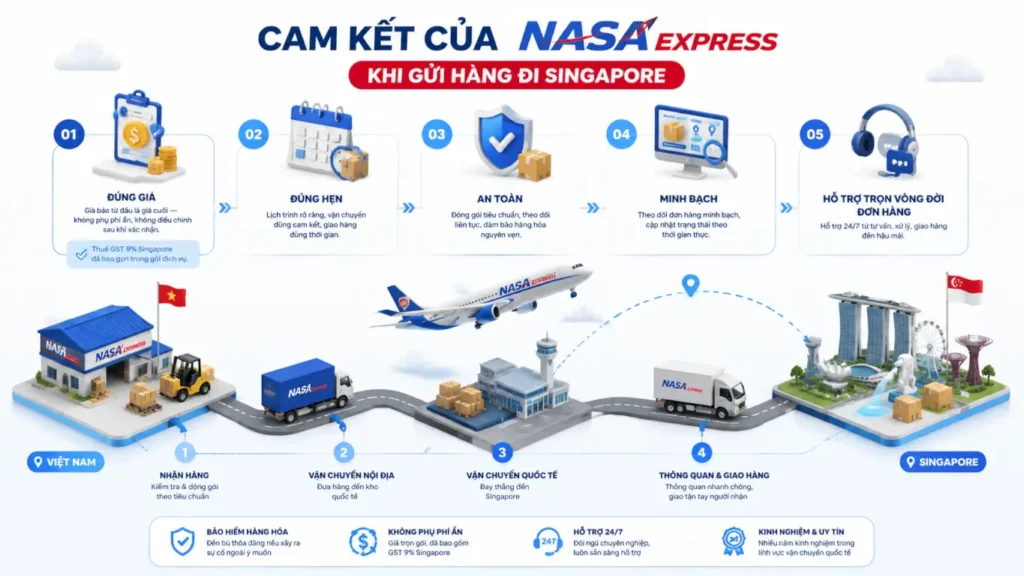 Cam kết của Nasa Express khi gửi hàng đi Singapore