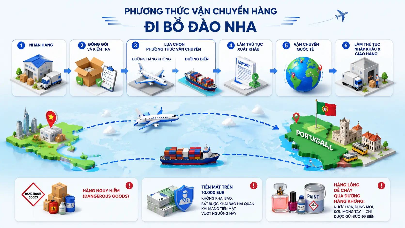 Phương thức vận chuyển hàng đi Bồ Đào Nha như thế nào?
