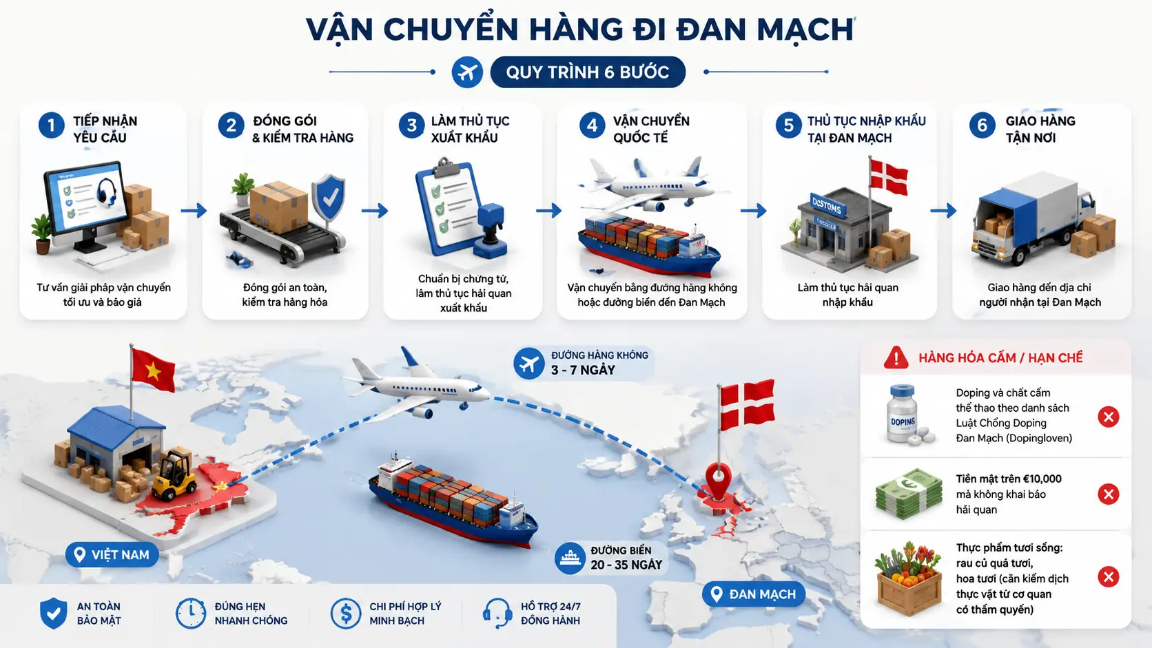 Phương thức vận chuyển hàng đi Đan Mạch như thế nào?