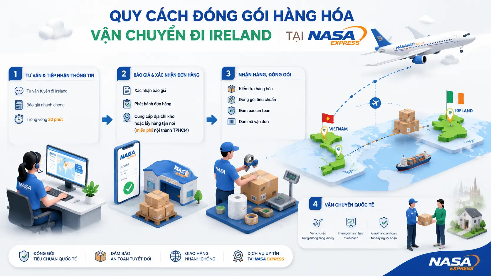 Quy cách đóng gói hàng hoá vận chuyển đi Ireland tại Nasa Express