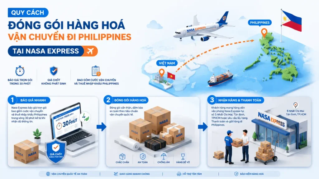 Quy cách đóng gói hàng hoá vận chuyển đi Philippines tại Nasa Express
