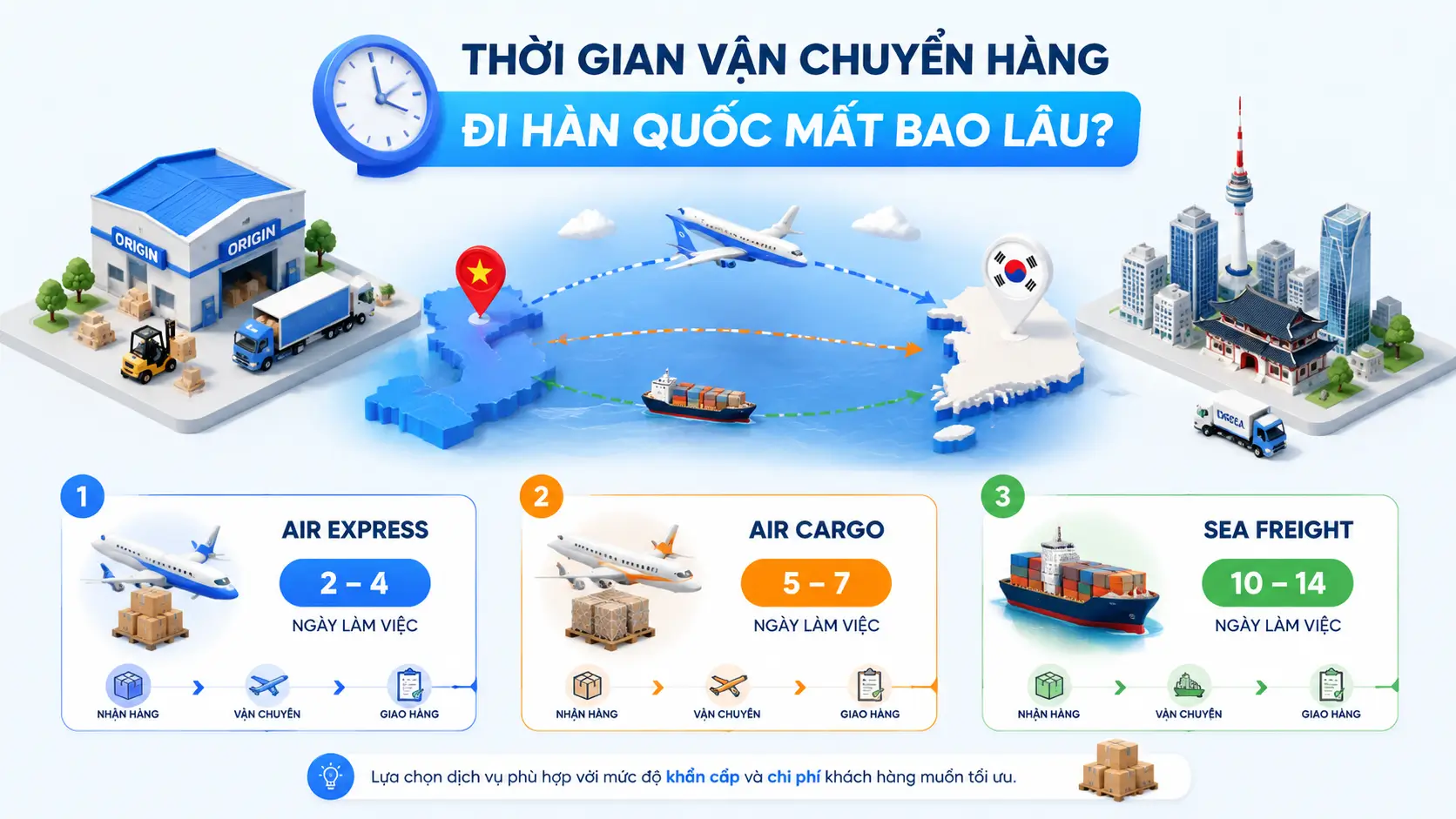 Thời gian vận chuyển hàng đi Hàn Quốc mất bao lâu?