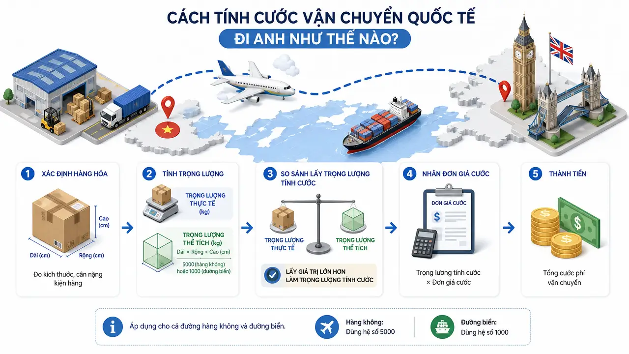 Cách tính cước vận chuyển quốc tế đi Anh như thế nào?