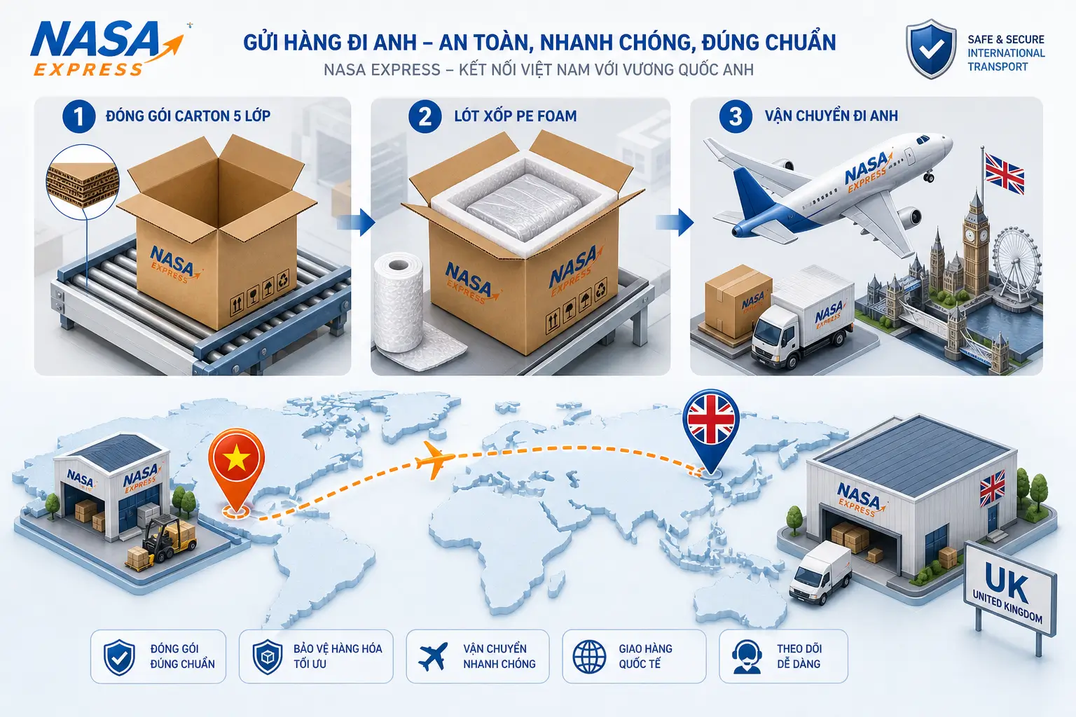 Quy cách đóng gói hàng hoá vận chuyển đi Anh tại Nasa Express