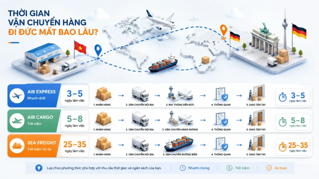 Thời gian vận chuyển hàng đi Đức mất bao lâu?