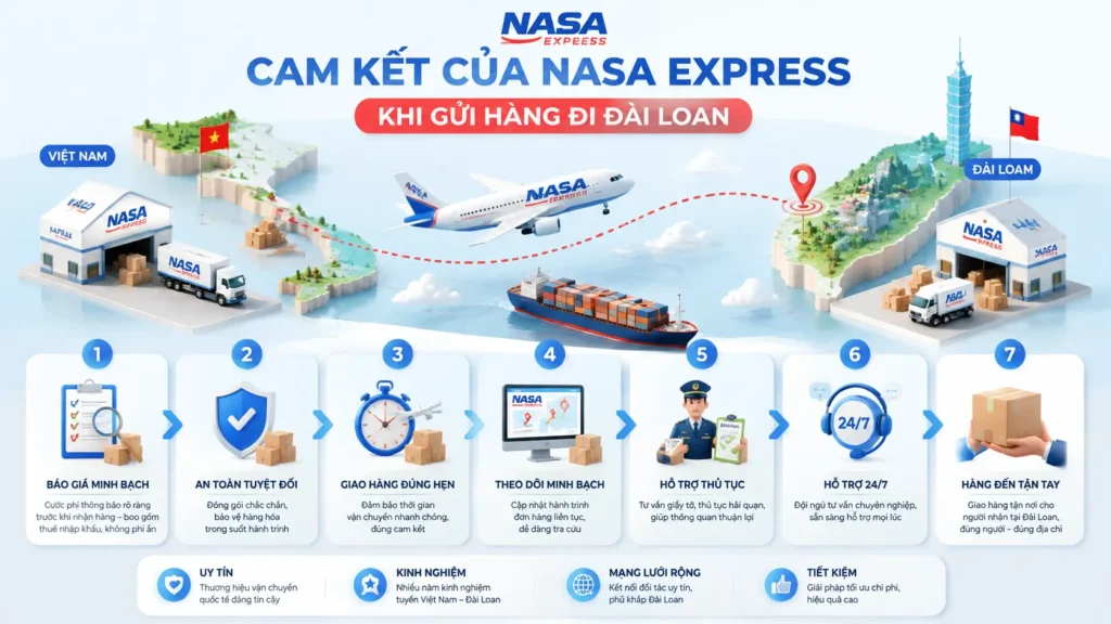Cam kết của Nasa Express khi gửi hàng đi Đài Loan