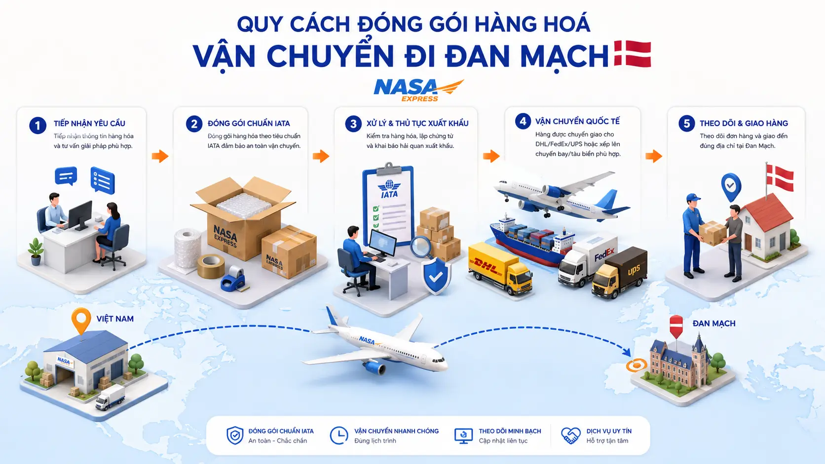Quy cách đóng gói hàng hoá vận chuyển đi Đan Mạch tại Nasa Express