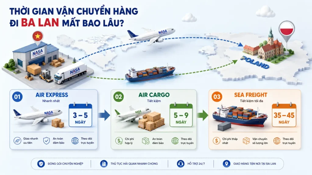 Thời gian vận chuyển hàng đi Ba Lan mất bao lâu?